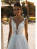 Deep V Neck Beaded Sequined Lace Tulle Wedding Dress